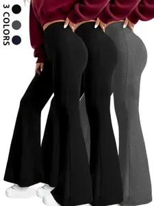 Women's High-Waisted Flare Pants, Soft Tummy Control Bell Bottoms, No-See-Through Workout & Yoga Leggings, 3-Pack Athletic Wear