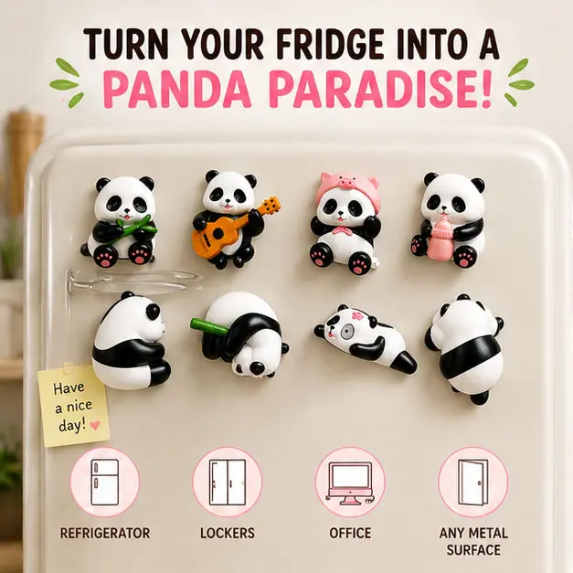 Kawaii 3D Panda Set Refrigerator Magnets - Resin Magnetic Figures, Playful Fridge Decor, Kitchen Home Decor Gift for Panda Lovers (4-8 Pcs), Magnetic Figures Refrigerator Magnets