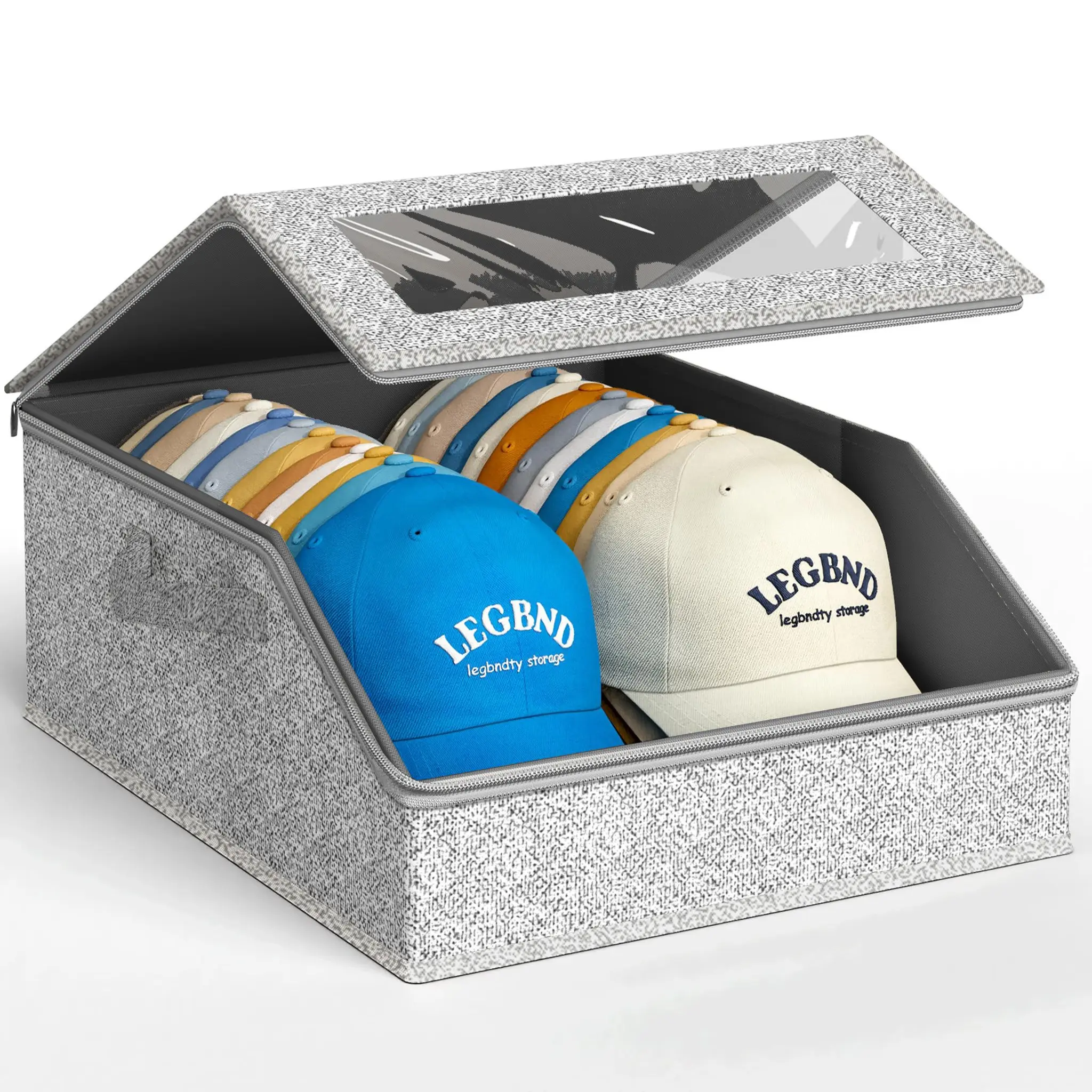 Multi-Purpose Storage Box Large Capacity Stackable Baseball Cap Organizer, Hat Storage Boxes, Holds Up to 24 Hats, Home Organization Solution, Zipper Storage Box