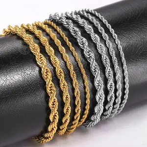 2-5mm Rope Chain Bracelets For Men Women Stainless Steel Twisted Rope Link Chain Adjustable