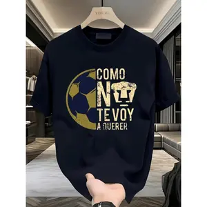 1pc UNAM Pumas Retro Modern Men's T-Shirt - 100% Heavyweight Cotton 180g, Black with Vibrant Soccer Ball Graphic & Spanish Text, All-Season Casual Wear, Sizes S-XXL, Comfortable Fit Tee, Quality Casualwear