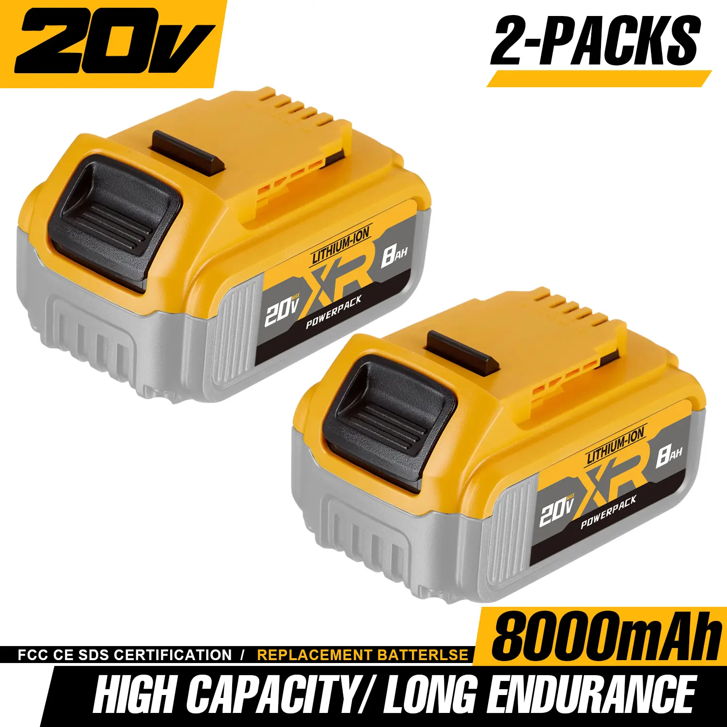 Upgraded Dewalt 20V Max 8.0Ah Lithium Extended Capacity Replacement Battery, Compatible with DCB208, DCB200, DCB206, DCB205, DCB204 Cordless Power Tools, Extended Capacity Battery