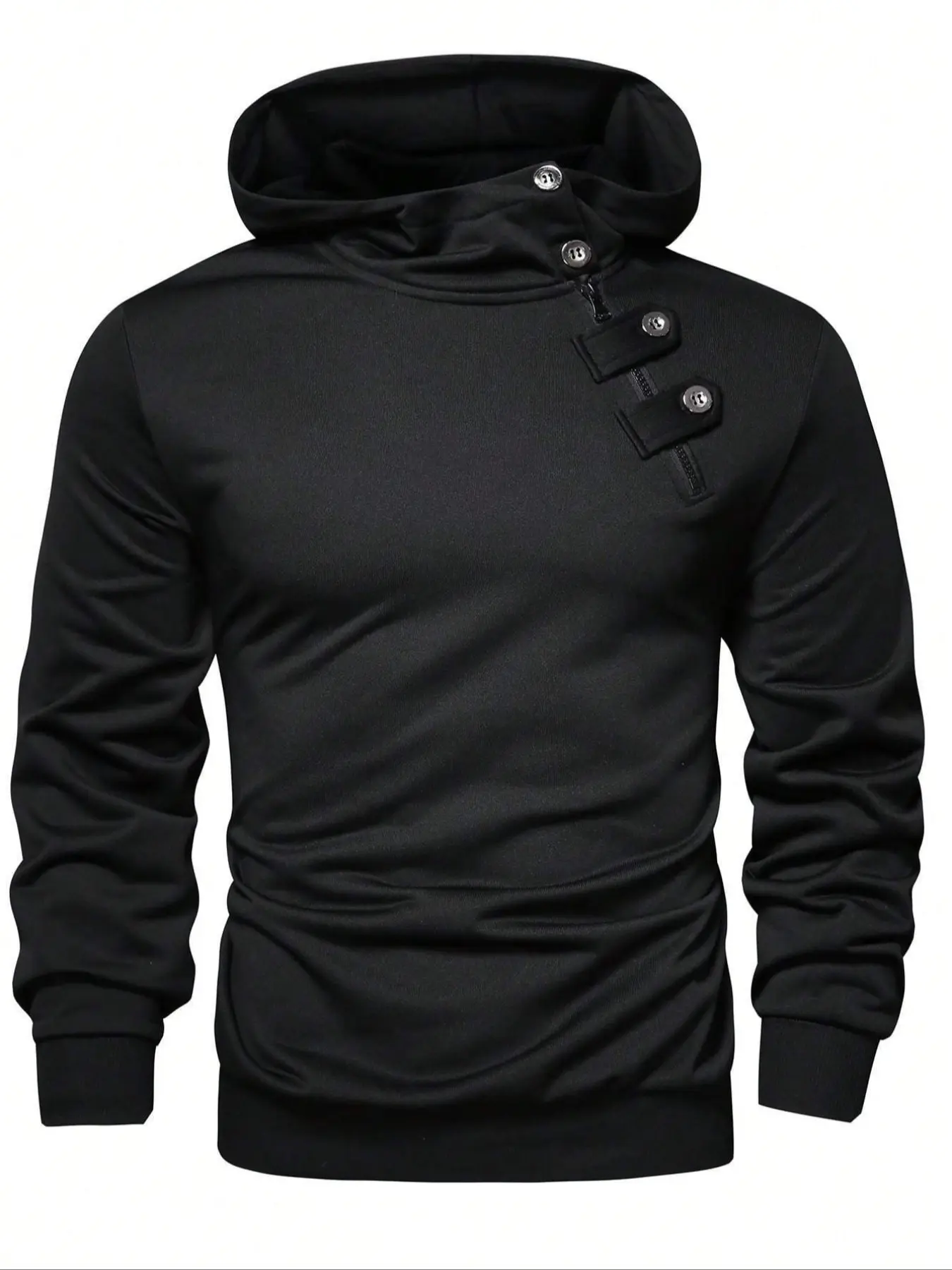 Men's Solid Color Drop Shoulder Zip Hoodie, Street Style Casual Sweatshirt, Tops, Menswear, Minimalist, Four Seasons Essential, Plain Design, Comfortable Fit, Long Sleeves, Fitted, Hooded Sweatshirts, Hoodie Clothing Tops