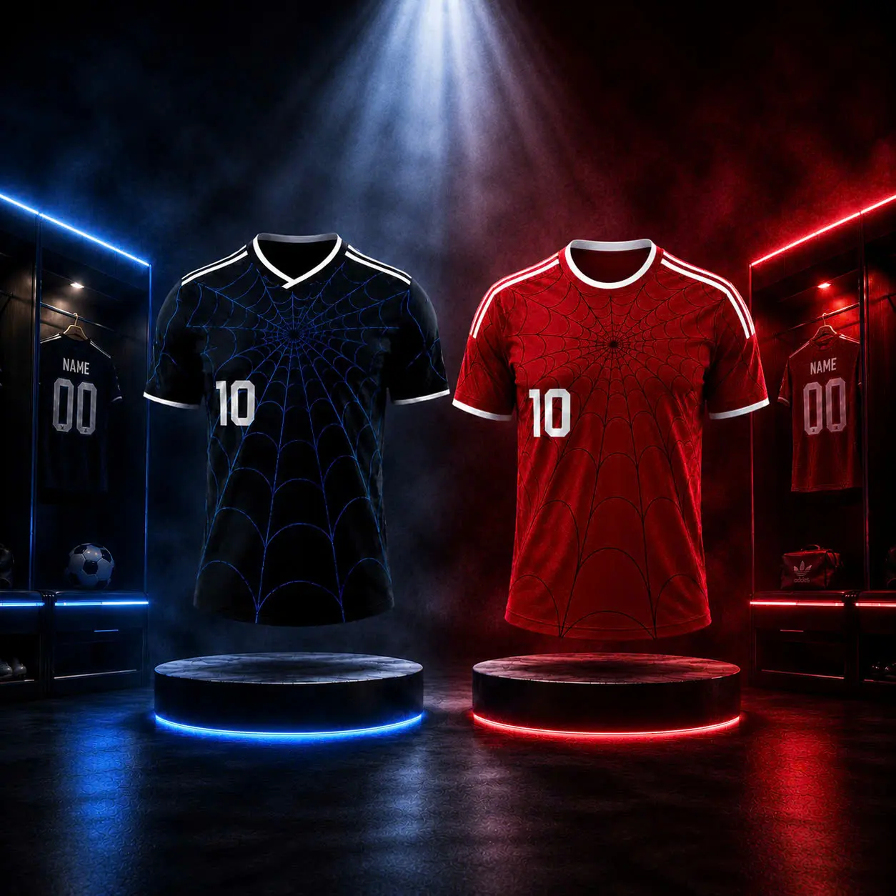 Spider Web Red and Navy Soccer Jerseys – Unisex Two-Design Fan Shirts with Number 10 Graphic, White Trim, Short Sleeves, Breathable Athletic Fabric and Lightweight Match Day Fit for Training, Watch Parties, Casual Wear and Stadium Outings for Fans US