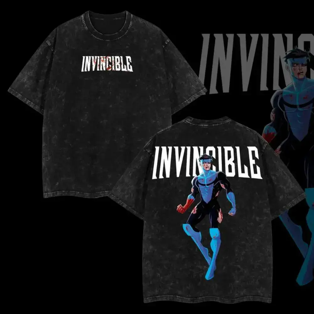Lightweight Acid Washed Invincible Comic Graphic Tee, Double Printed Mark Grayson Oversized T-Shirt. Retro Anime Streetwear Manga Top For Casual Everyday Wear, Trendy Y2K Fashion Superstyle Limited TV Series Fan Gift Merch Unisex Vintage Apparel Tees!!!