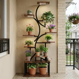 Modern 10 Tier Plant Shelf with Built in Grow Lights and Timer S Shaped Heavy Duty Metal Flower Stand Aesthetic Display Rack for Books Photos Creative Gift for Plant Lovers