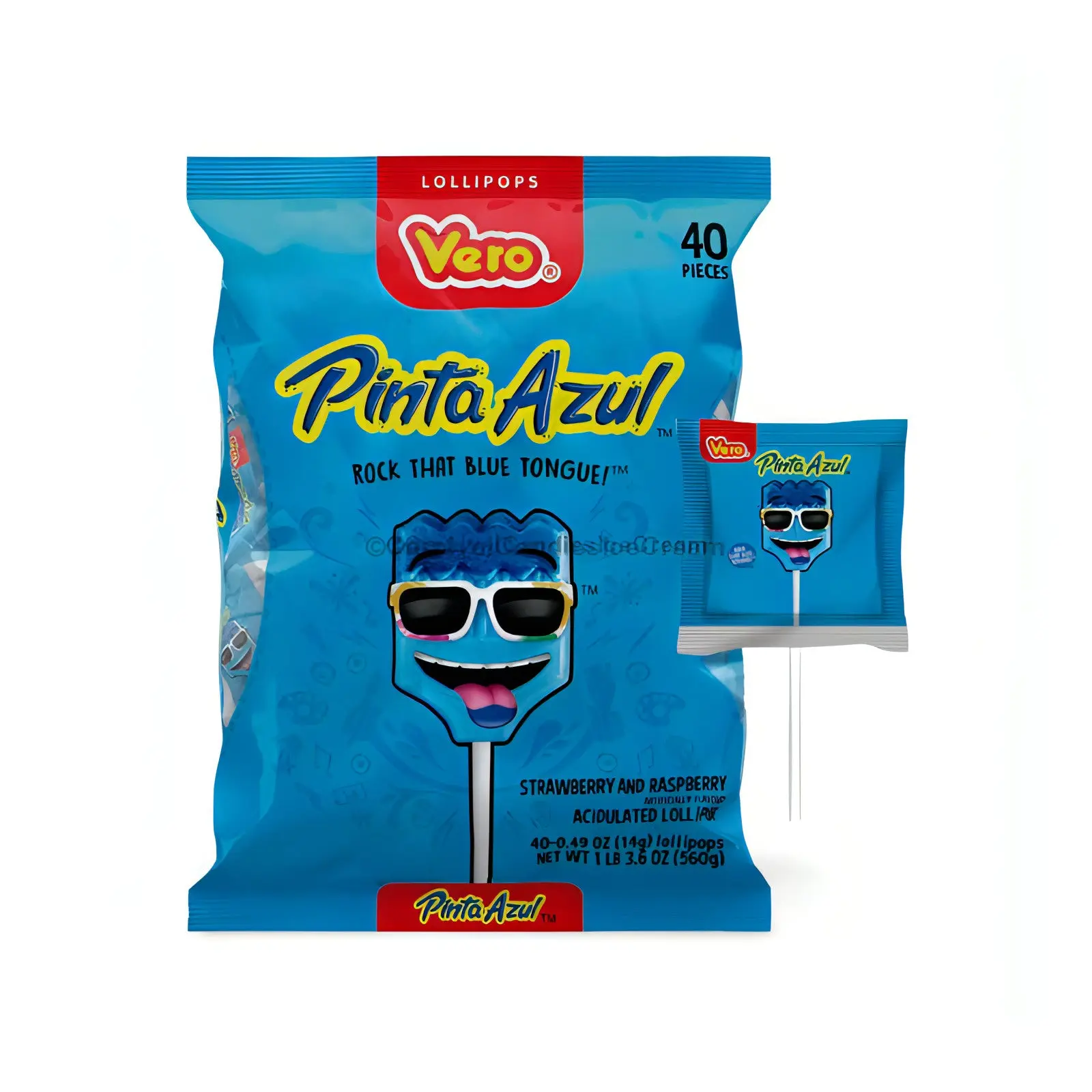 Vero Pinta Azul Strawberry/Raspberry Mexican Candy Lollipops (40 Count)