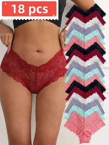 Women's 18-Piece Seamless Soft Lace Briefs Set in Nylon 6Pcs Colorblock Panties Basic Minimalist Everyday Wear Lingerie Pastel Breathable Knicker Womenswear