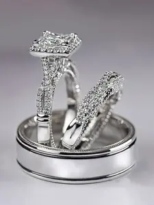3 Pcs/Set Gorgeous Style Cubic Zirconia Ring Set Fashion Engagement Rings Bridal Ring Sets For Women For Wedding Party Jewelry Valentine's Day Gift