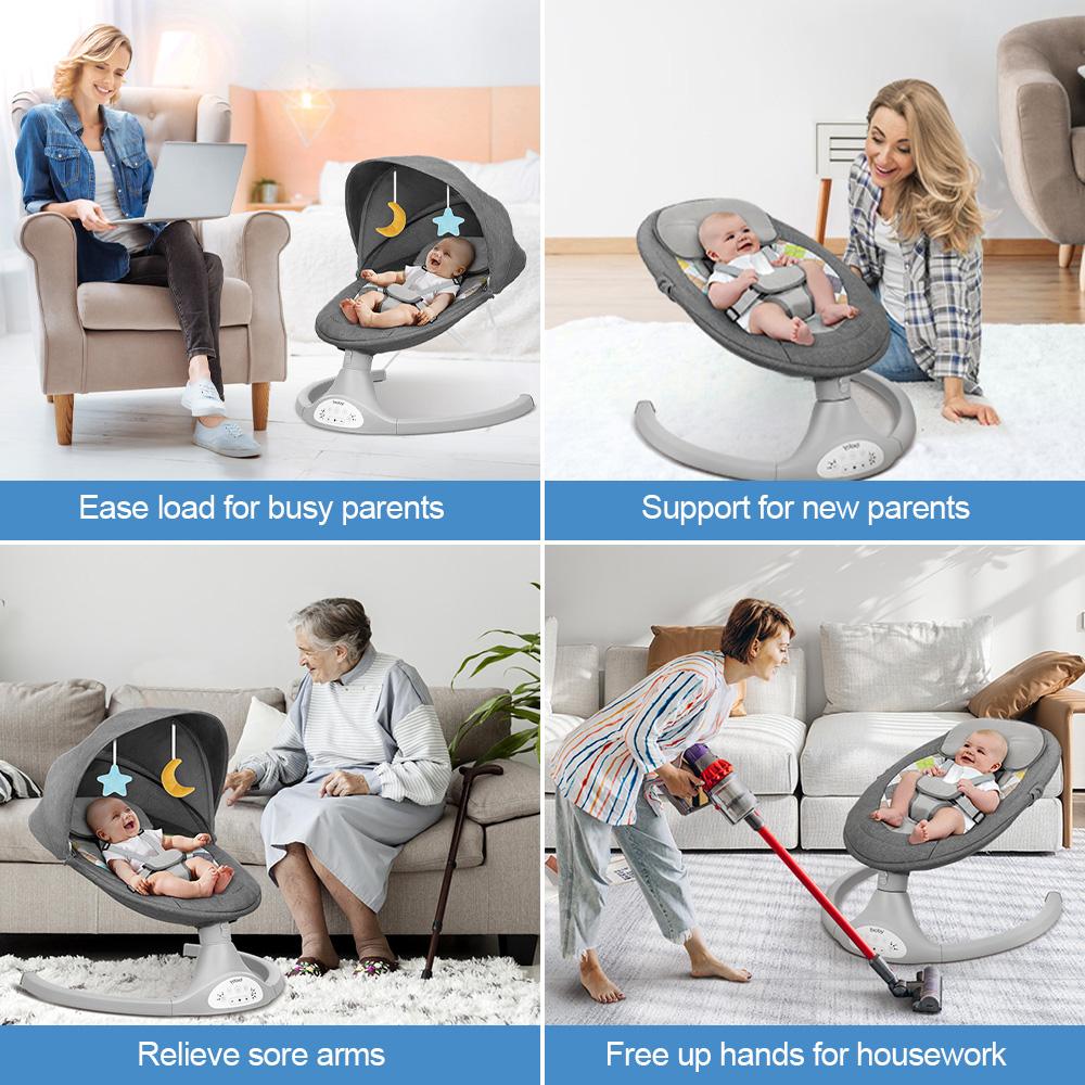 COMOMY Baby Swing for Infants with 5 Natural Sway Speeds, Portable Bt Music Baby Swing with Remote Control & 5-Point Harness, Hands-Free Baby Soother, Lightweight Baby Rocker for 5-20 Lb, 0-6 Months, Grey, Valentine's Day