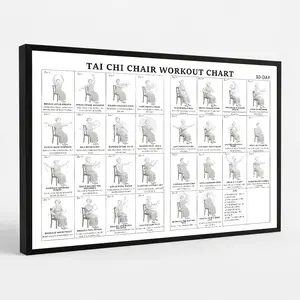 Tai Chi Chair Workout Chart Poster Print Seated Exercises for Beginners and Seniors Canvas Wall Art Living Room Bedroom Home Gym Decor