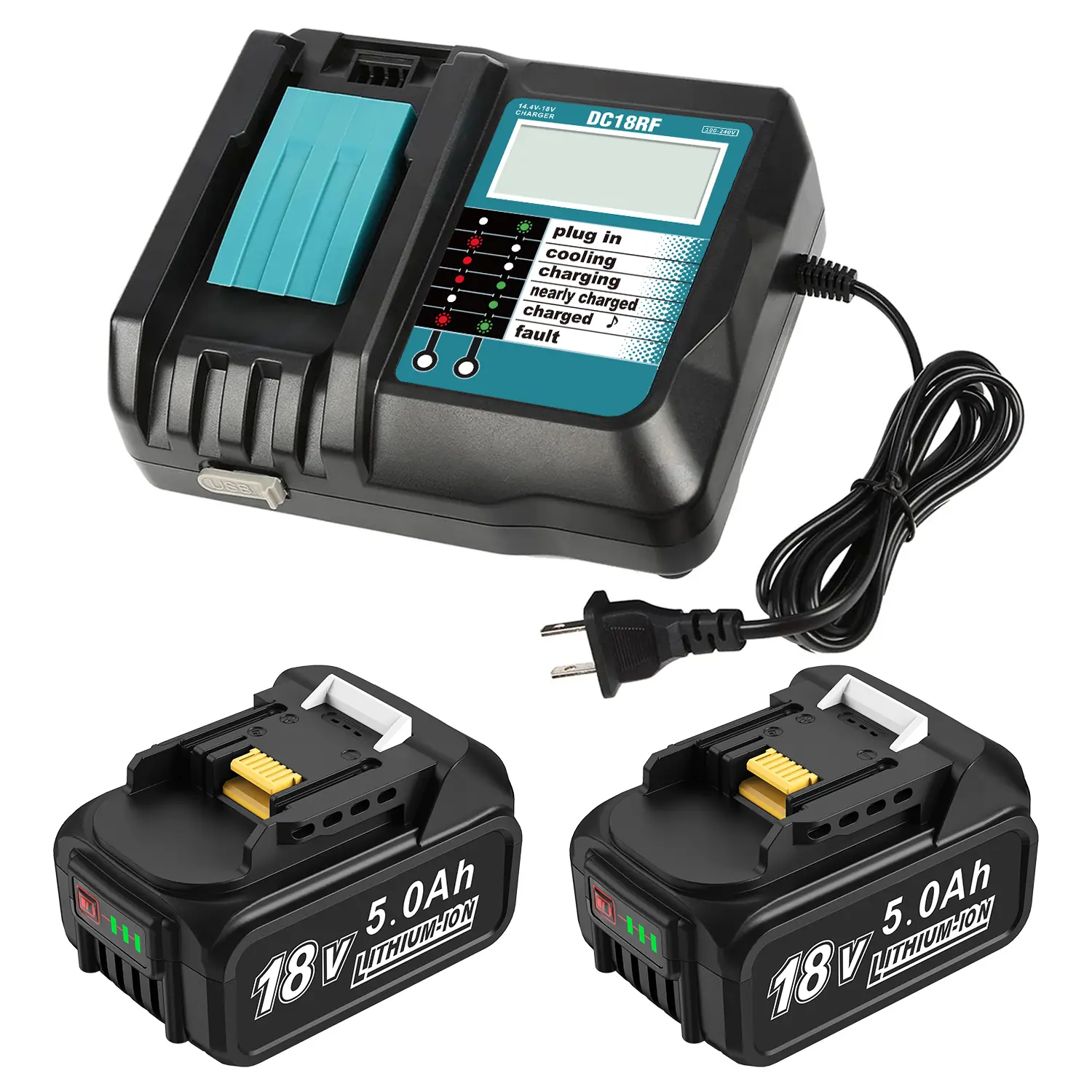 Amityke 2 Pack 18V 5000mAh Lithium-ion Replacement Battery for Makita and 14.4V-18V Replacement Charger for Makita, Fully Compatible with Makita 18V Cordless Power Tools tiktokshopspringglowup