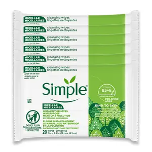 Simple Kind To Skin Micellar Makeup Remover Wipes - 6 Packs of 20 Wipes Each - Instantly Remove Waterproof Makeup - Enriched with Vitamin B5 & E - Vegan - Travel-Friendly