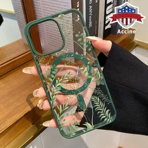 Magnetic Phone Case Compatible with iPhone 17 16 Pro Max 15 Plus 14 13 12 11  Air XR XS E Forest Full of Stars Pattern Hard Acrylic Back Soft TPU Edge Shock-resistant Cover Transparent Fingerprint Shockproof Casing