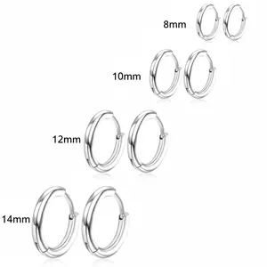 4 Pairs Stainless Steel Hoop Earrings Set – 316L Surgical Steel, 8mm 10mm 12mm 14mm Small Silver Hoops for Men & Women, Hypoallergenic Cartilage Earrings