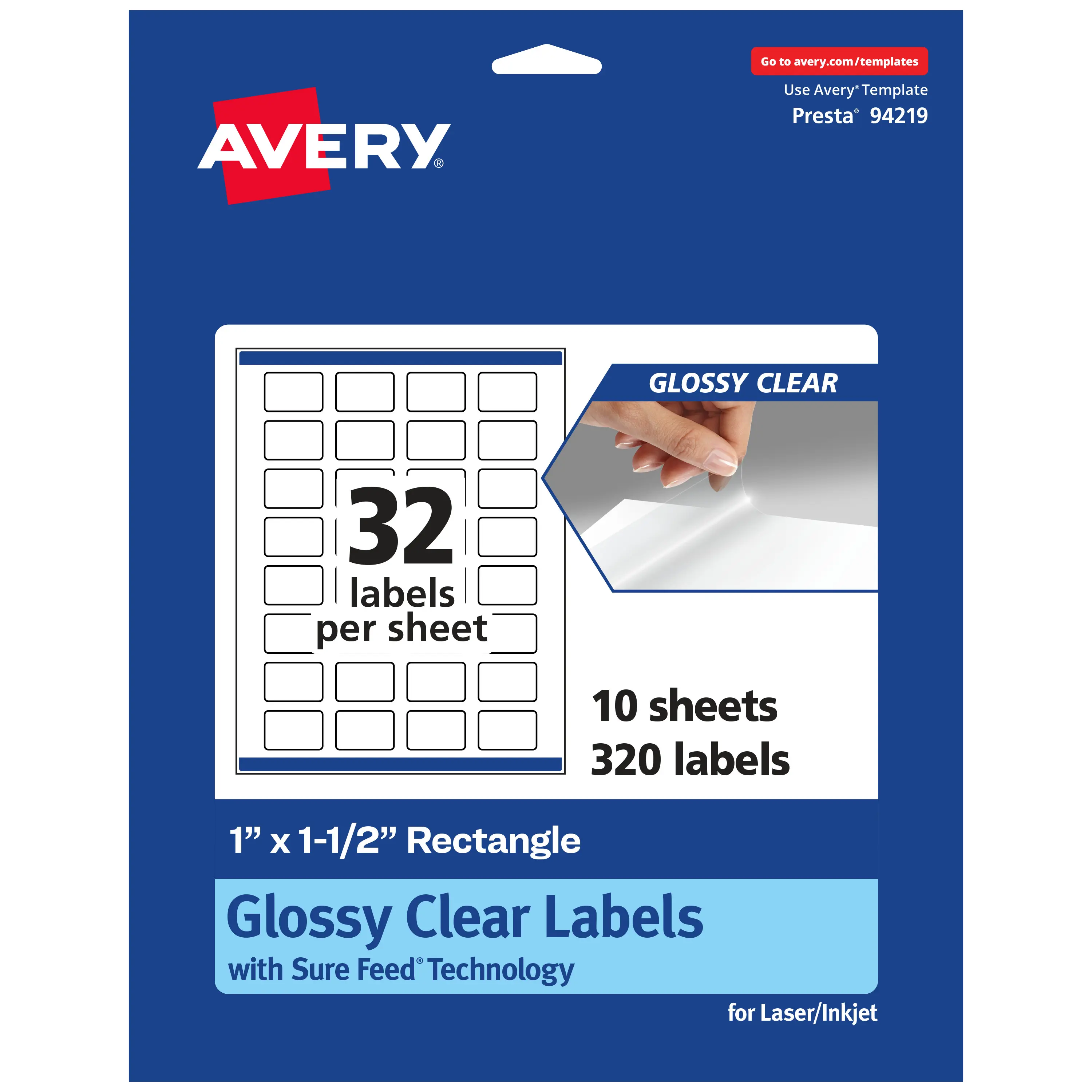 Avery Glossy Clear Rectangle Labels with Sure Feed, 1" x 1.5"