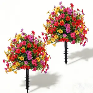 2 Bundles Artificial Violet Rose Bushes, Plastic Faux Flowers, Lifelike Artificial Flower, Outdoor UV Resistant Waterproof Flowers, Garden Porch Patio Decor, Low Maintenance, Realistic Fake Bushes Plants for Garden, Mother's Day Gift