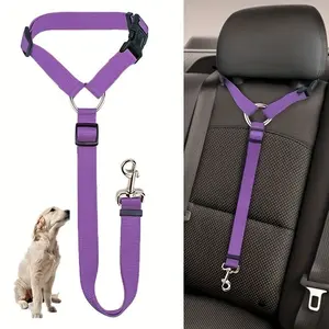 Adjustable Pet Car Safety Belt, Two-In-One Nylon Lead, Safety Leash and Back Seat Harness, Durable Dog Strap for Safe Travel, Hand Wash Only, Metal Buckle