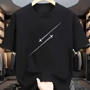 [Men's Graphic Tee] Lightweight Polyester Blend Men's Casual Graphic Tee | White Crew Neck T-Shirt with Black Geometric Print, Short Sleeves, for Summer Style