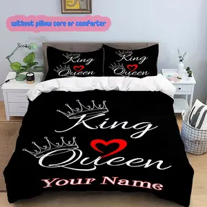 Queen and King Pattern Bedding Set, Regal Aesthetic, Customizable Bedding Set, Perfect Gift for Family, Includes Fitted Sheet and Two Pillowcases, Durable Comfort