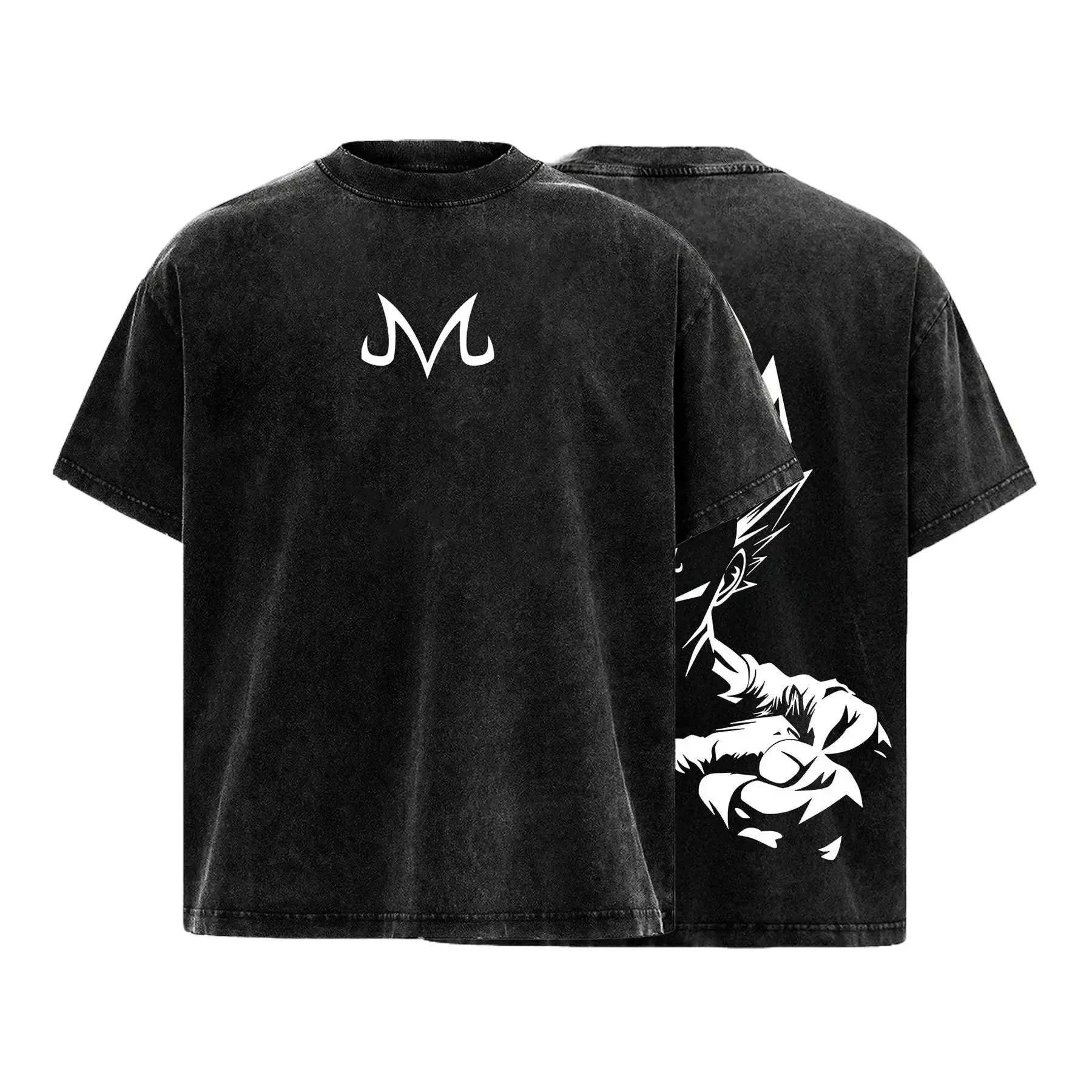 Majin Vegeta T-Shirt Vintage Washed Oversized Graphic Tee Men's Streetwear Anime Shirt Aesthetic Cotton Short Sleeve Gift for Him DBZ Fans Trendy Apparel