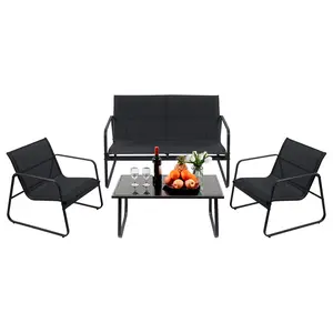 Outdoor Patio Furniture 4 Pieces Set with Table Metal Frame Lumbar Support Mesh Backrest Sectional Balcony Sets for Garden