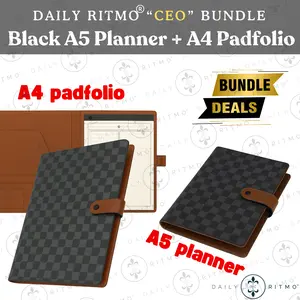 DAILY RITMO “CEO” Bundle – Black Checkered A5 Planner & Black A4 Padfolio Combo