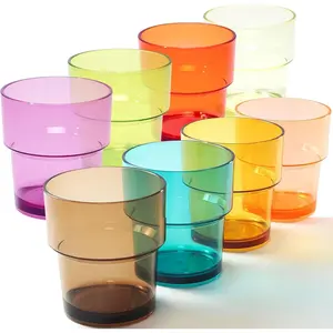 14 oz Plastic Stackable Drinking Tumblers, , Dishwasher Safe, Durable Shatterproof   Cups, Everyday Water/Juice Glasses for Indoor/Outdoor (Set of 8,  Box)