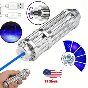 White Pointer with Adjustable Focus - Blue/Green/Red Lasers, USB Type-C, Aluminum Body, 18650 Lithium Battery, 1-5mW Portable Flashlight for Hiking, Office, Hunting & Fishing Gear, Sleek Metallic Finish(Phones & Electronics)