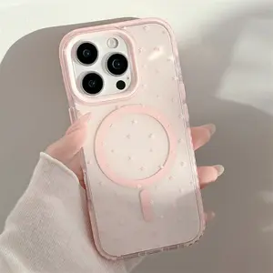 Simple pink full screen star magnetic protective phone case for iPhone 13 14 15 16 pro max