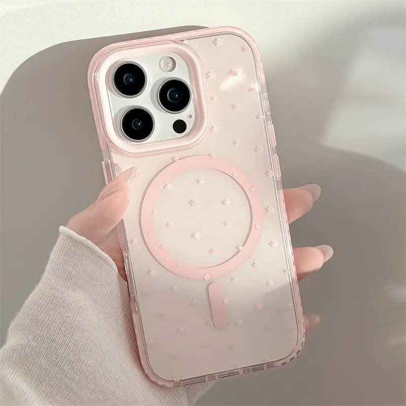 Simple pink full screen star magnetic protective phone case protector accessories for iPhone 13 14 15 16 pro max Cover Casing