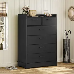 Sikaic 6 Drawers Dresser Wooden Vertical Large Capacity Storage Chest with 2 Smaller & 4 Larger Drawers for Versatile Home Storage Solutions