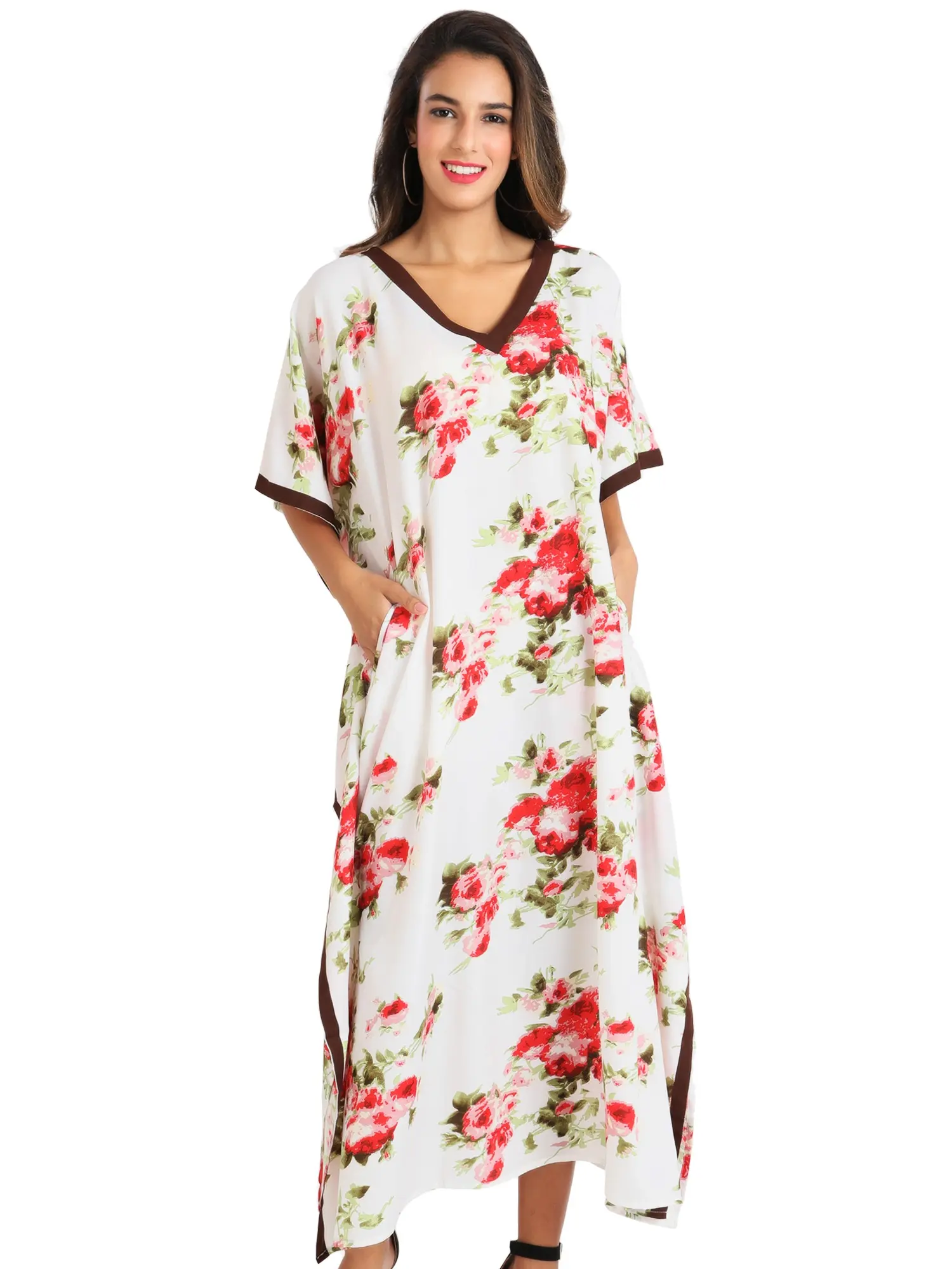 Miss Lavish London Women's Kaftan Tunic Kimono Dress Miss Lavish London Women's Summer Evening Maxi Party One Size Fits 10-24 - One Size, 116-CREAM