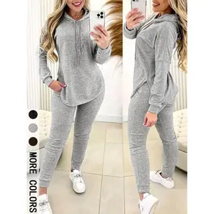 Women's Hooded Long Sleeve Drawstring Top & Casual Loose Pants Set, 2 Piece for Spring & Fall, Comfortable Daily WearRAIMENTRY