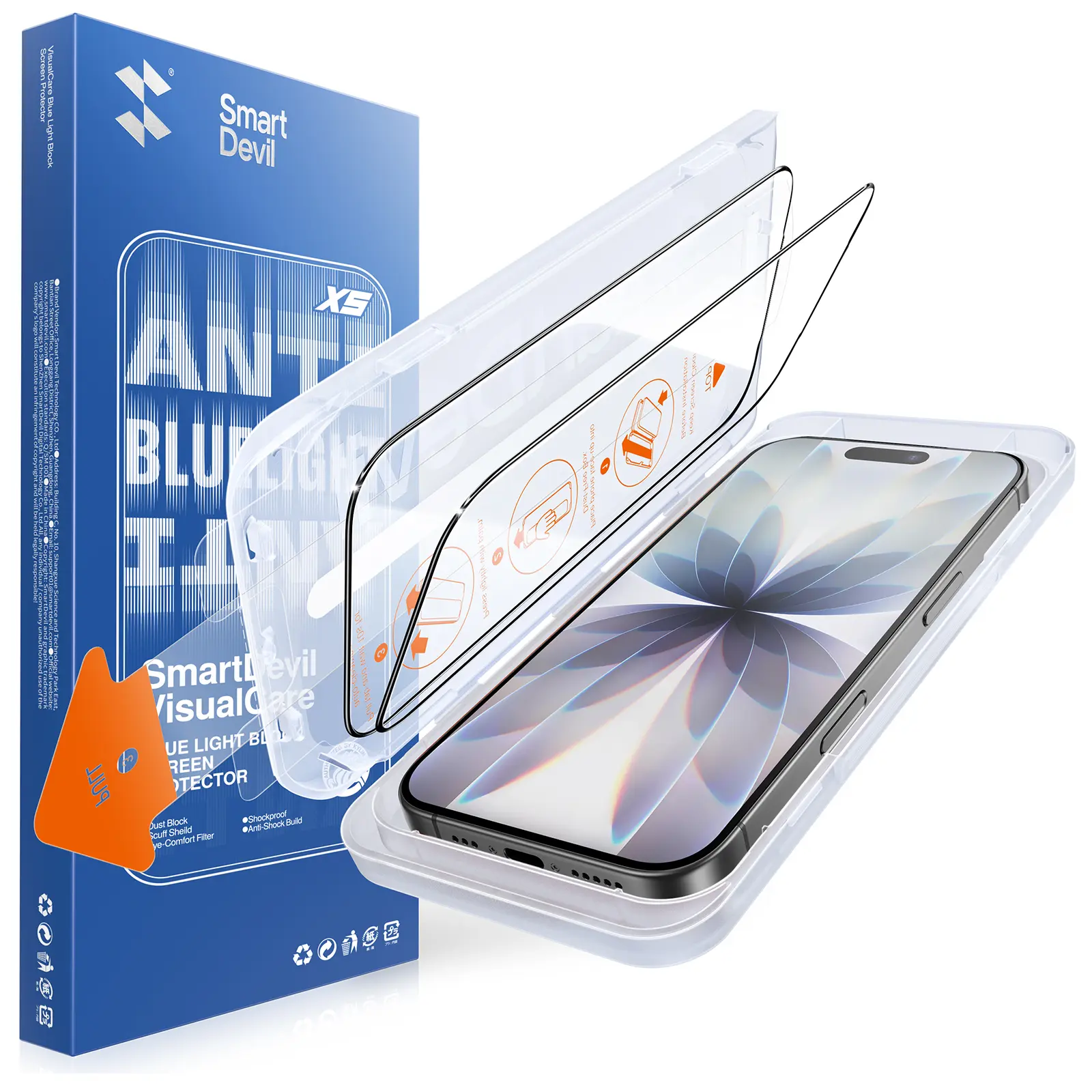 SmartDevil Screen Protector for iPhone 17 Series – Blue Light (2 Pack) Quick Paste Install – 9H Tempered Glass, Military-Grade Shatterproof, Anti-Fingerprint, Face ID & Case Friendly