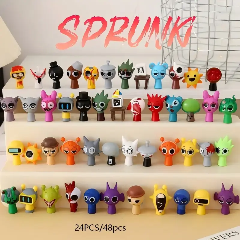 Sprunki Rhythm Box Set, 48-piece PVC Doll Collection, Music-themed Decorations, Suitable for Christmas, Birthdays, and Home Office Display