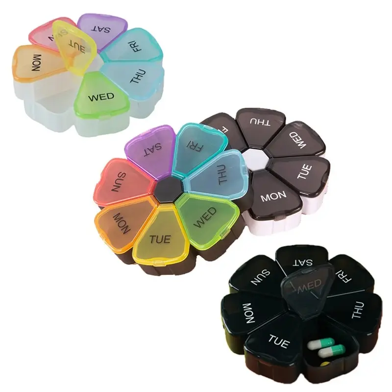 7-Day Portable Plastic Pill Organizer - Mini Travel Healthcare Medicine Storage Box for Pills, Fish Oil, Tablets & Other Supplements (Easy to Organize & Carry)