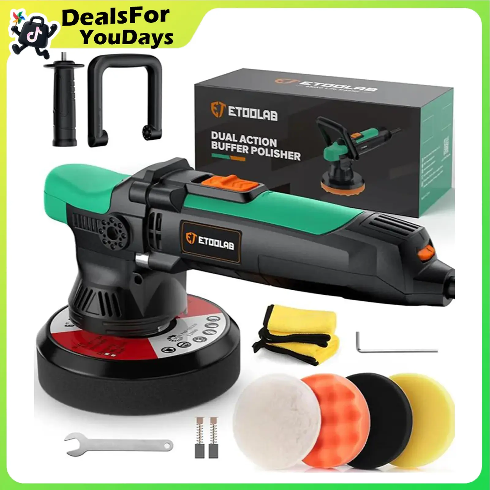 【DealsForYouDays】Car Buffer Polisher Kit, ETOOLAB 6 Inch Dual Action Polisher with 6 Variable Speeds,12MM Orbital Buffer Polisher, Orbital Buffer Polisher for Car Detailing, Waxing, Scratch Removing