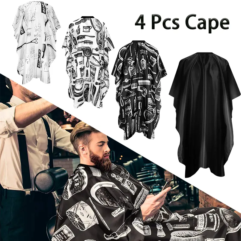 4 Pcs Durable Waterproof Barber Cape, Soft Polyester Salon Hair Cutting Cape with Adjustable Snap Closure & Strings for Home & Salon Use
