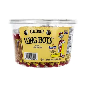 Long Boys Coconut Candies Resealable Tub, 44 oz (130 Pieces) – Chewy Caramel & Coconut Flavor Snack for Sharing Parties, Gifting