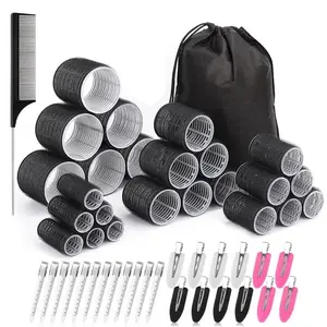 50pcs Hair Roller & Curler Set, Jumbo, Large, Medium & Small Rollers Set for Thick Long Hair, 24 Black Rollers, 24 Clips, 1 Comb & Storage Bag, Heatless Hair Styling Tools, Hair Rollers Wave