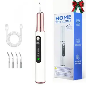Electric Oral Cleansing Plaque Remover Kit - 5 Cleaning Modes, 2 Replacement Heads, LED Light, Holiday Gift