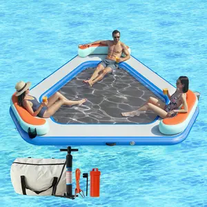 ALBOTT 8FT/10FT/12FT Circle/Hexagon/Triangle Inflatable Water Hammock for Adults, Floating Raft Dock Platform with Mesh, Heavy Duty Water Float Dock for Lake, Beach, Summer Party