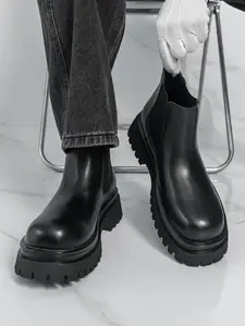 Men Chelsea Boots Platform Boots Fall & Winter Height Increasing Shoes Anti-Slip Rubber Gear Bottom Durable Comfortable Fashion Sock Ankle Boots Casual Goth Boots