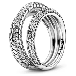 PANDORA Triple Band Pave Snake Chain Pattern Ring 199083C01-56