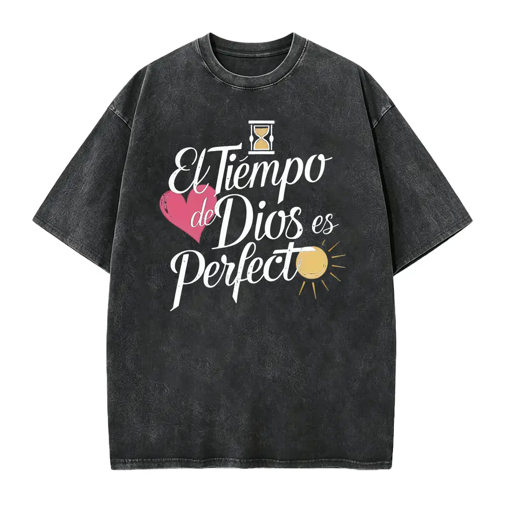 Summer t Shirts Women'S Casual T-Shirt with Inspirational Spanish Quote "El Tiempo de Dios es Perfecto" - Round Neck, Short Sleeve, Breathable & Comfortable for Spring/Summer