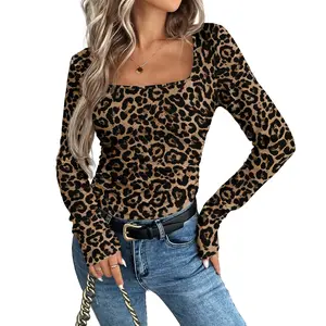 Leopard Print Slim Long Sleeve T Shirt