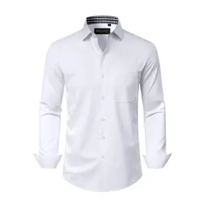 AMZPURE Men's Checkered Inner Collar Business Casual Long Sleeve Shirt, Comfortable Lightweight Material, Multiple Classic Colors for Daily Office Wear tiktokshopspringglowup
