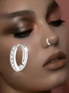 1pc Of 925 Sterling Silver, High Quality Jewelry, Single-layer Buckle Nose Ring, Women'S Body Piercing Jewelry, Inlaid With Synthetic Zirconia, Comfortable To Wear, Music Festivals And Parties, Versatile For Daily Use
