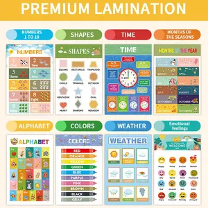 Set of 12 Educational Learning Posters, Abc Letters and Numbers 1-20 Charts, Large Classroom Wall Stickers, Home Education Supplies
